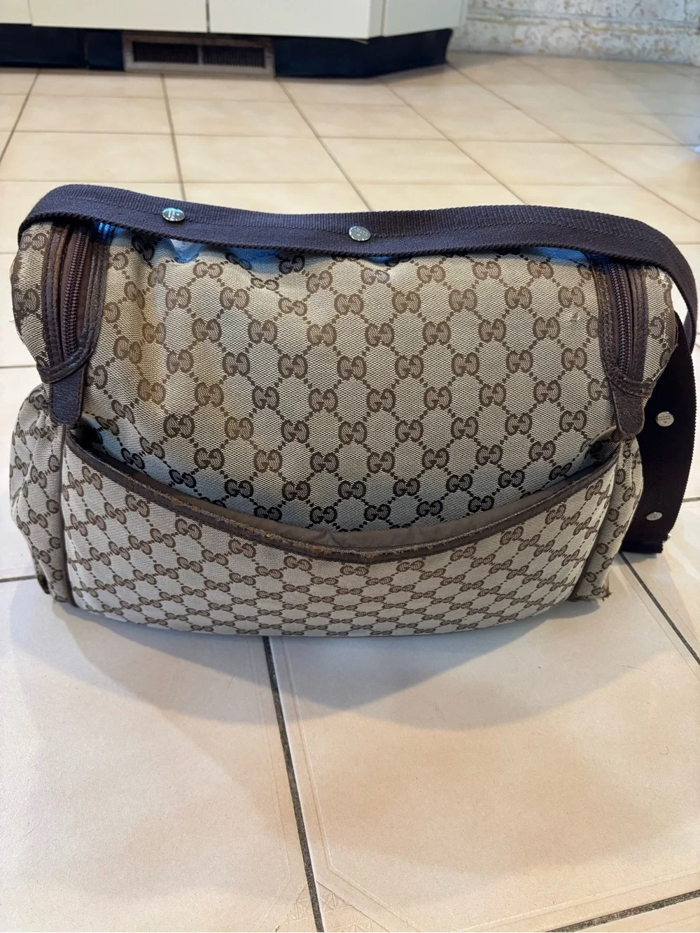 Gucci Beige & Brown GG Canvas Messenger Baby Bag